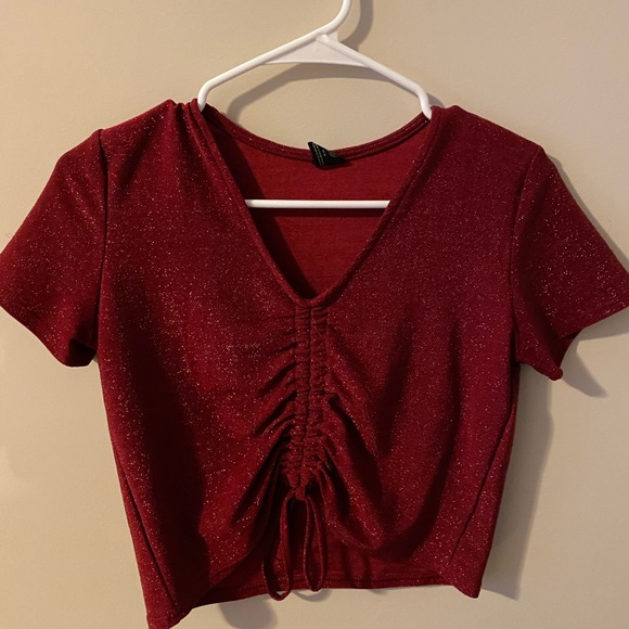 Urban Outfitters Tops - UO red glitter cropped short sleeved top. Size M